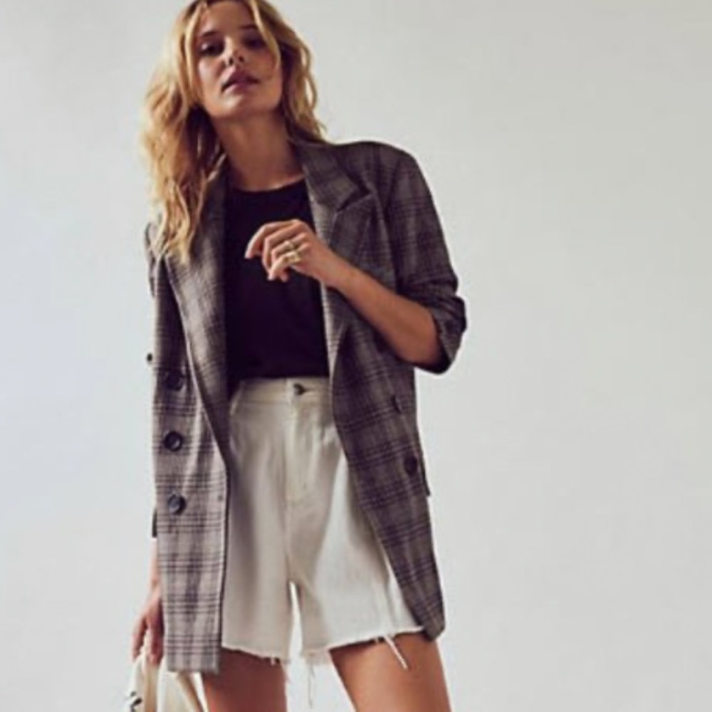 Free People Ashby blazer in grey and black check